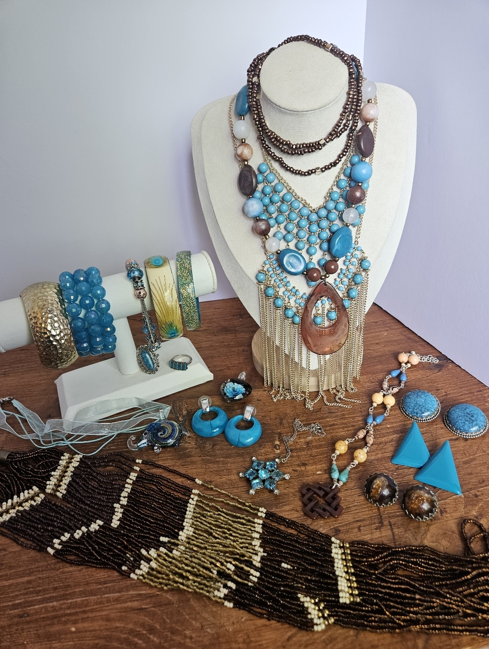 Estate Jewelry Lot Teal Blue And Brown Y2k Vintage Modern Faux Turquoise - Picture 2 of 7